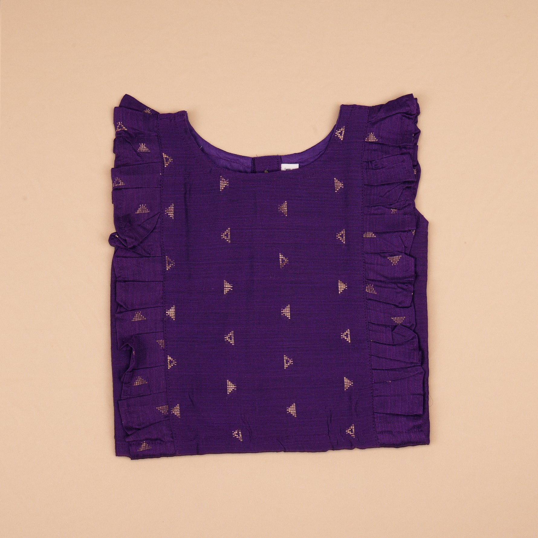 Soft silk ethnic top and skirt set with gold butta print and striped skirt, perfect for traditional and outdoor wear.