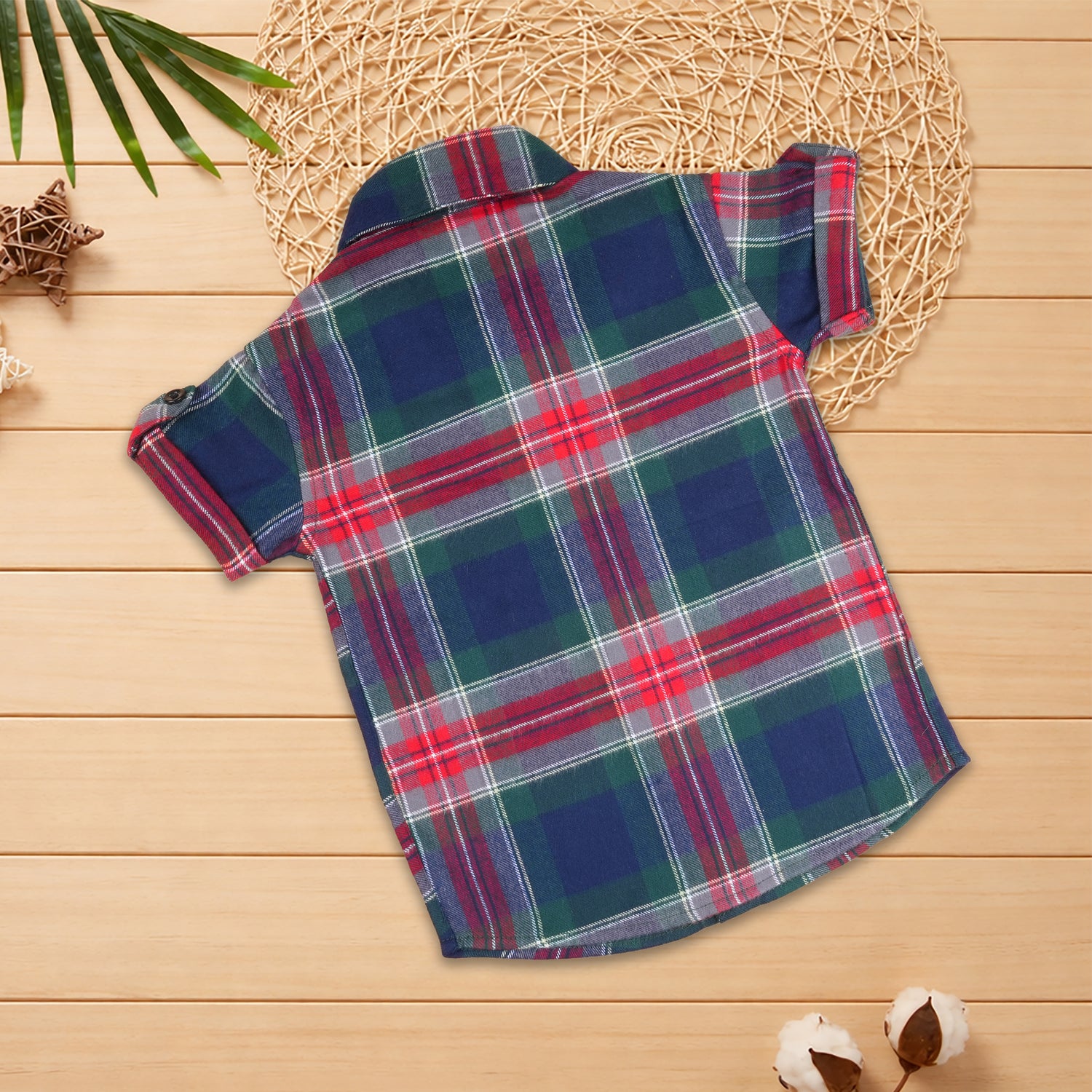 Soft and breathable cotton checked shirt for boys with a mandarin collar—ideal for casual and outdoor wear.