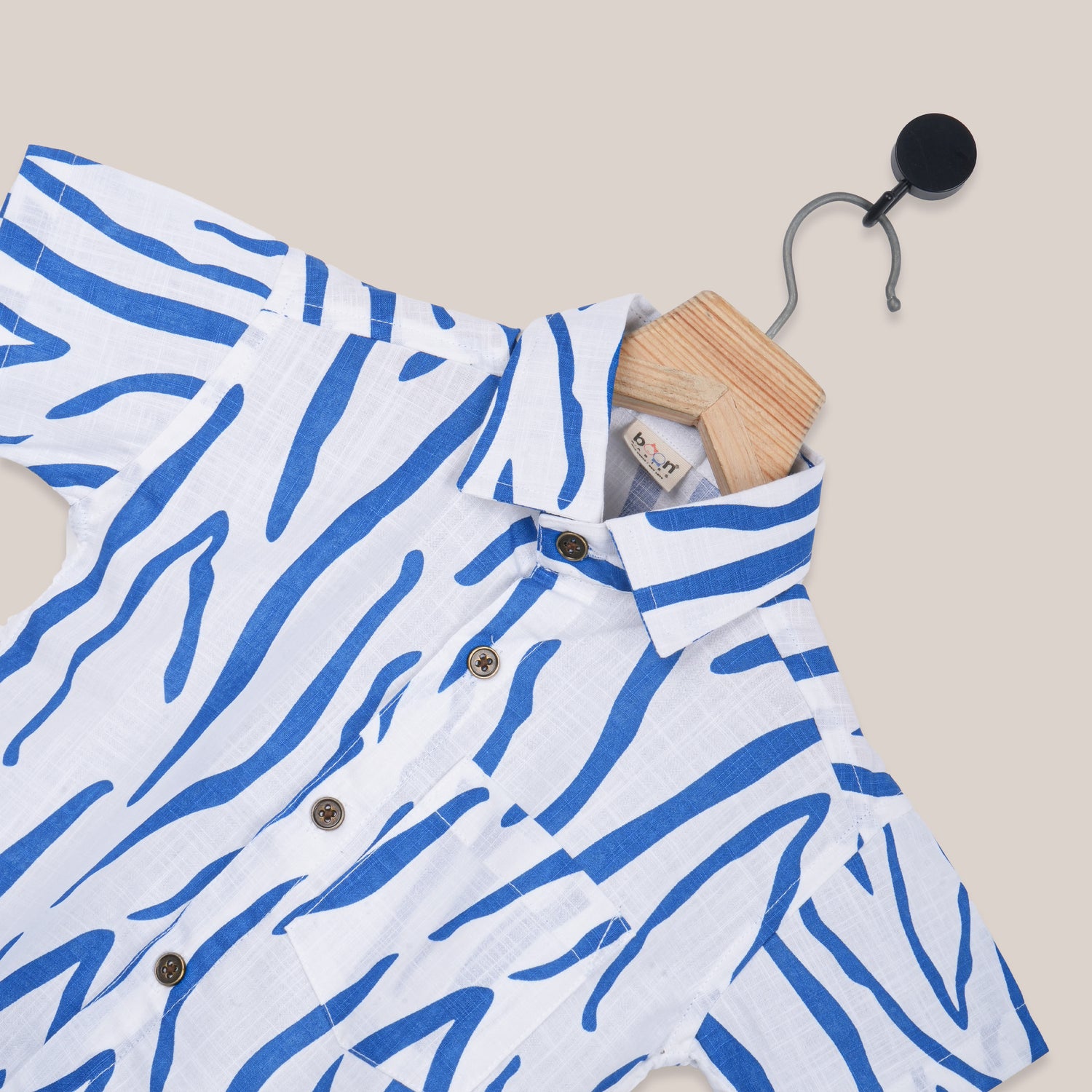 Boys Straight Collar Cotton Shirt – Blue Abstract Casual Style