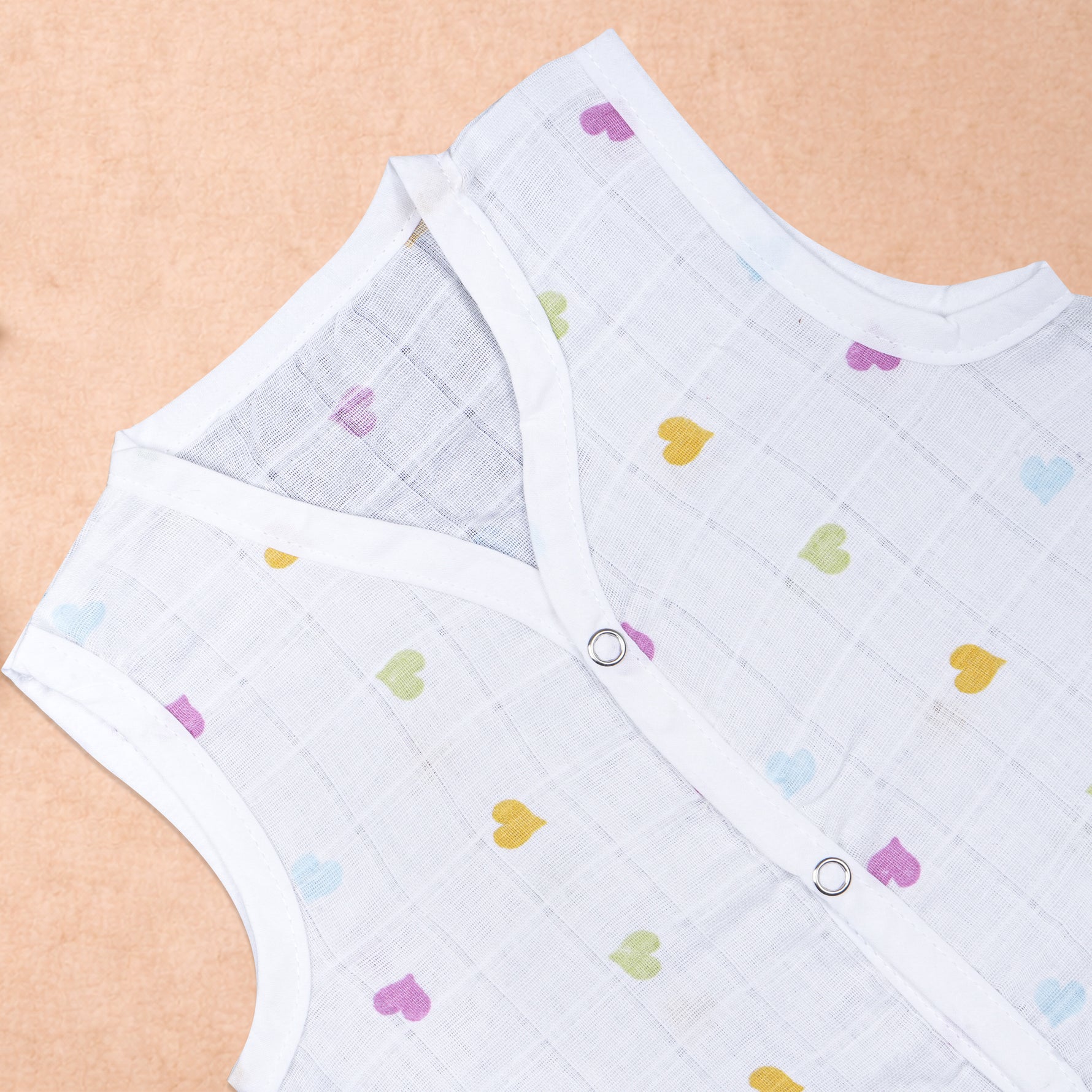 Printed sleeveless muslin jabla for babies from Boon Babies, soft breathable fabric perfect for newborns age 0-12 months.