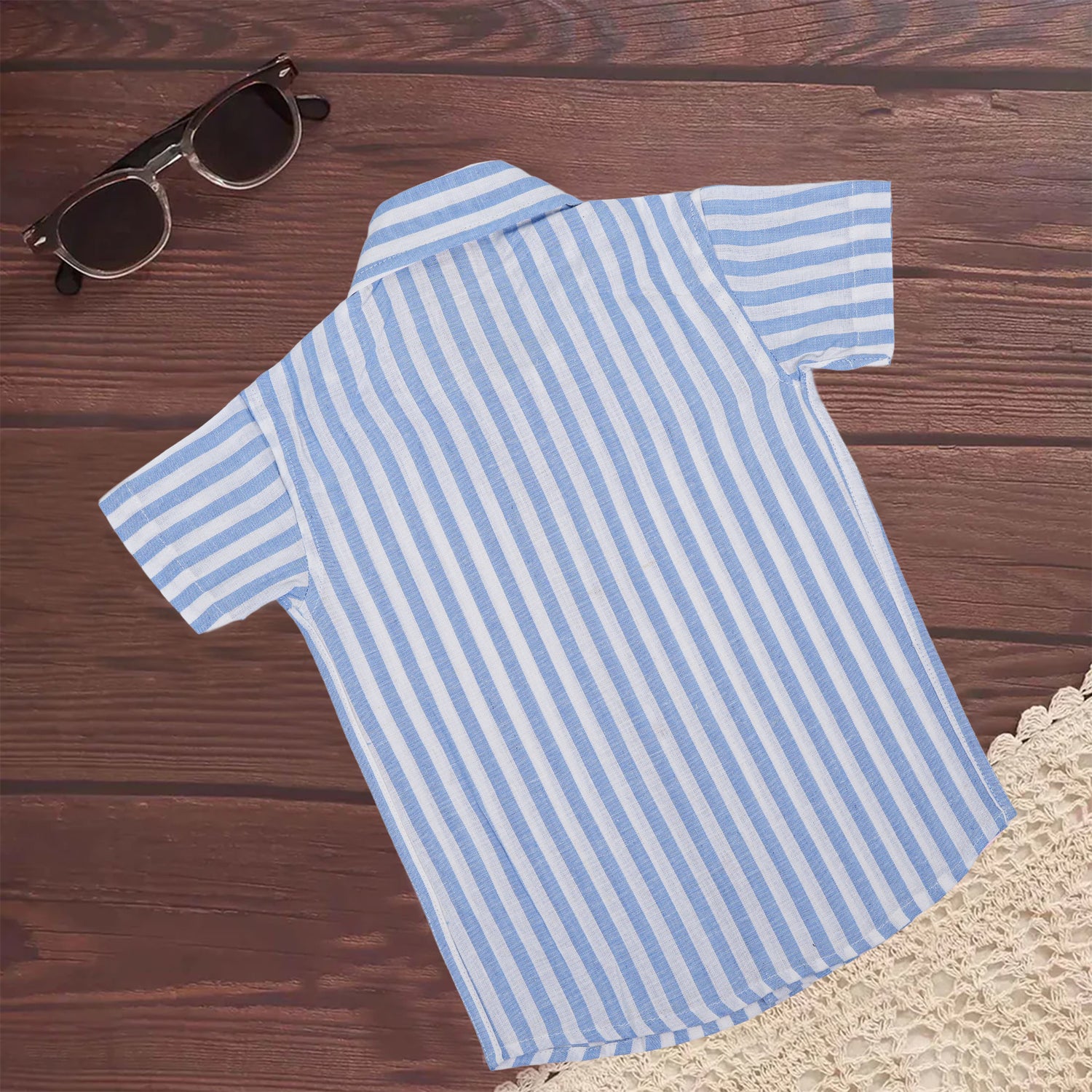 Classic striped cotton shirt for boys with straight collar—soft, breathable, and perfect for everyday casual wear.