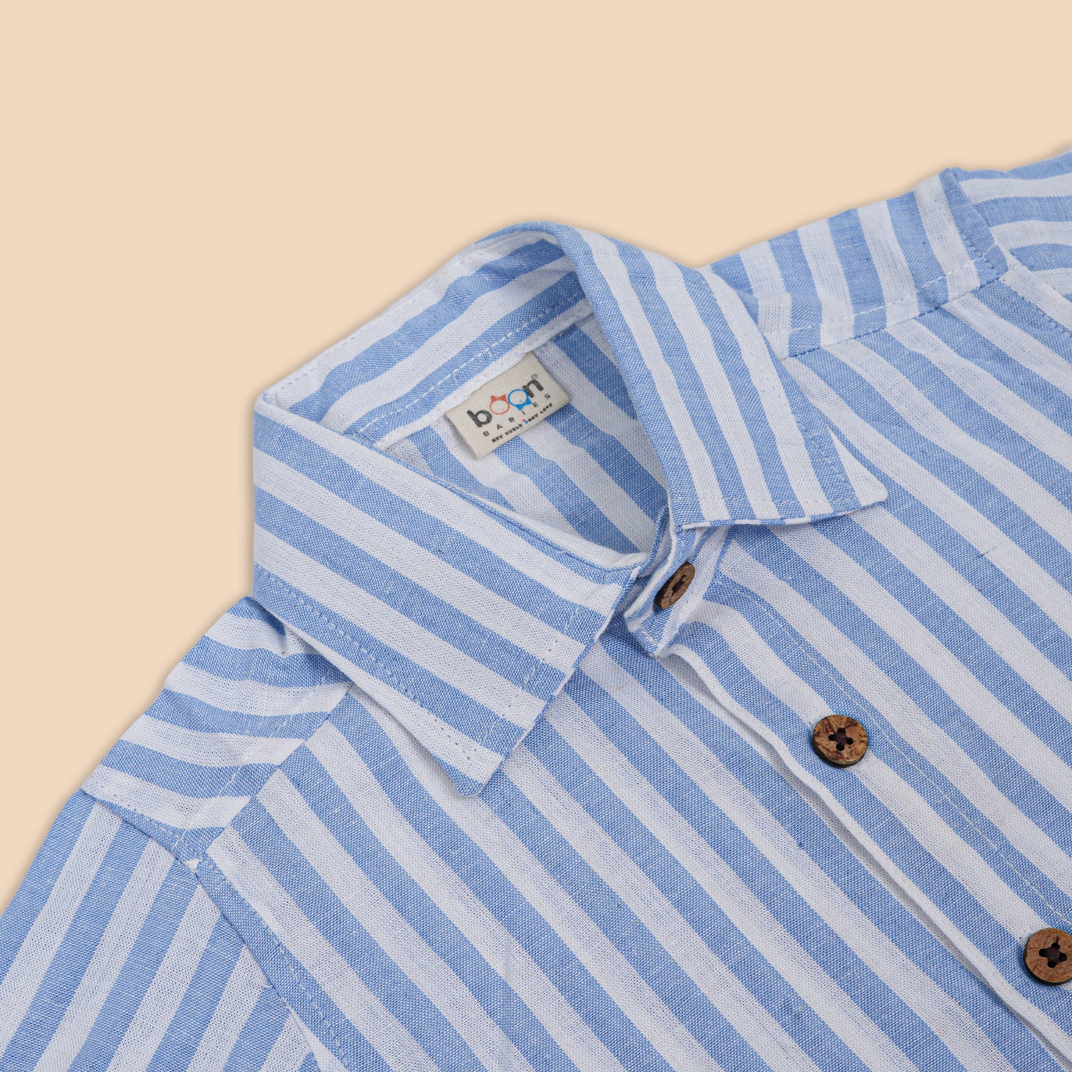 Classic striped cotton shirt for boys with straight collar—soft, breathable, and perfect for everyday casual wear.