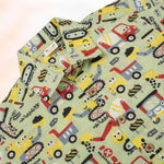Boon Babies Jaipur cotton shirt and shorts set with printed design, straight collar, breathable summer wear for kids.