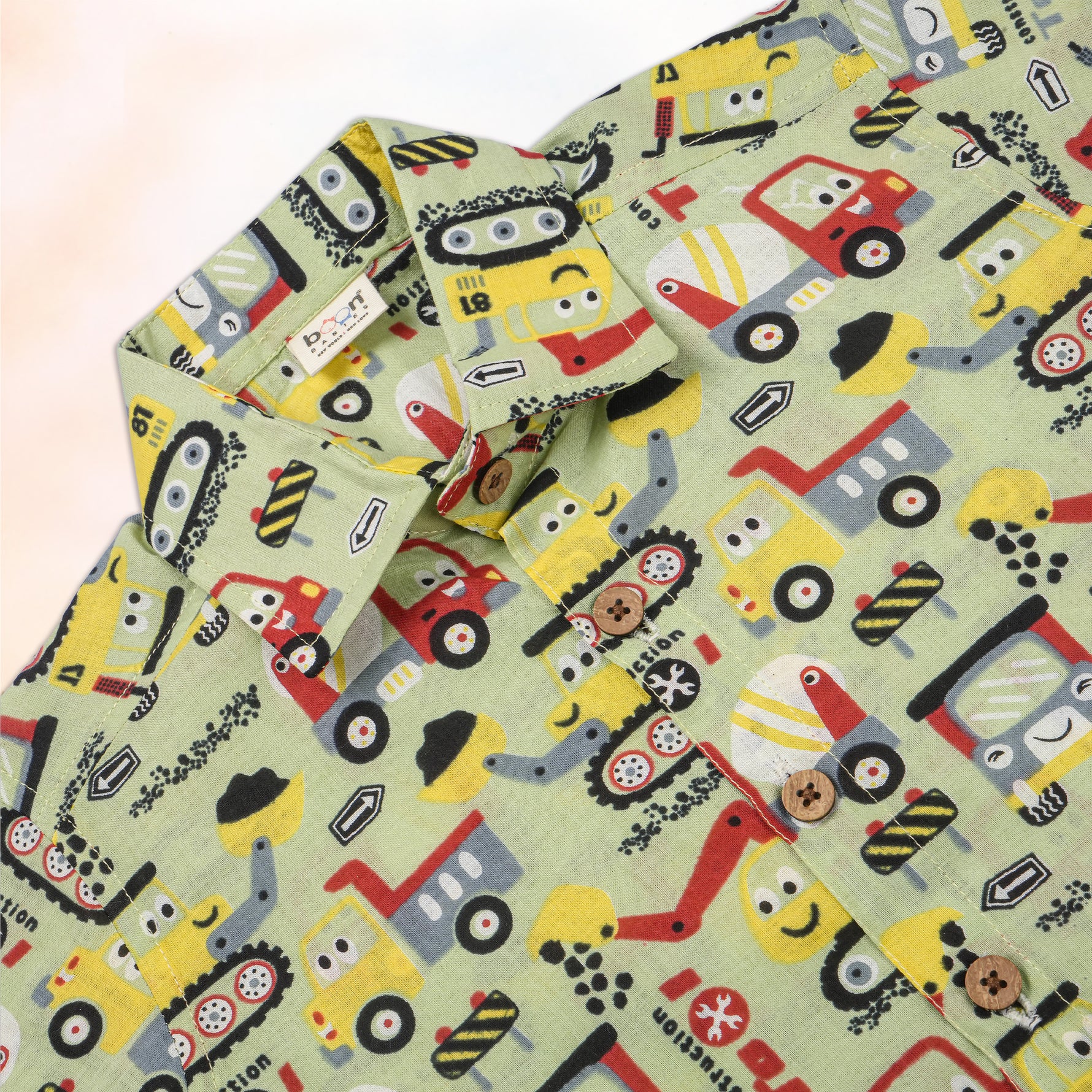 Boon Babies Jaipur cotton shirt and shorts set with printed design, straight collar, breathable summer wear for kids.