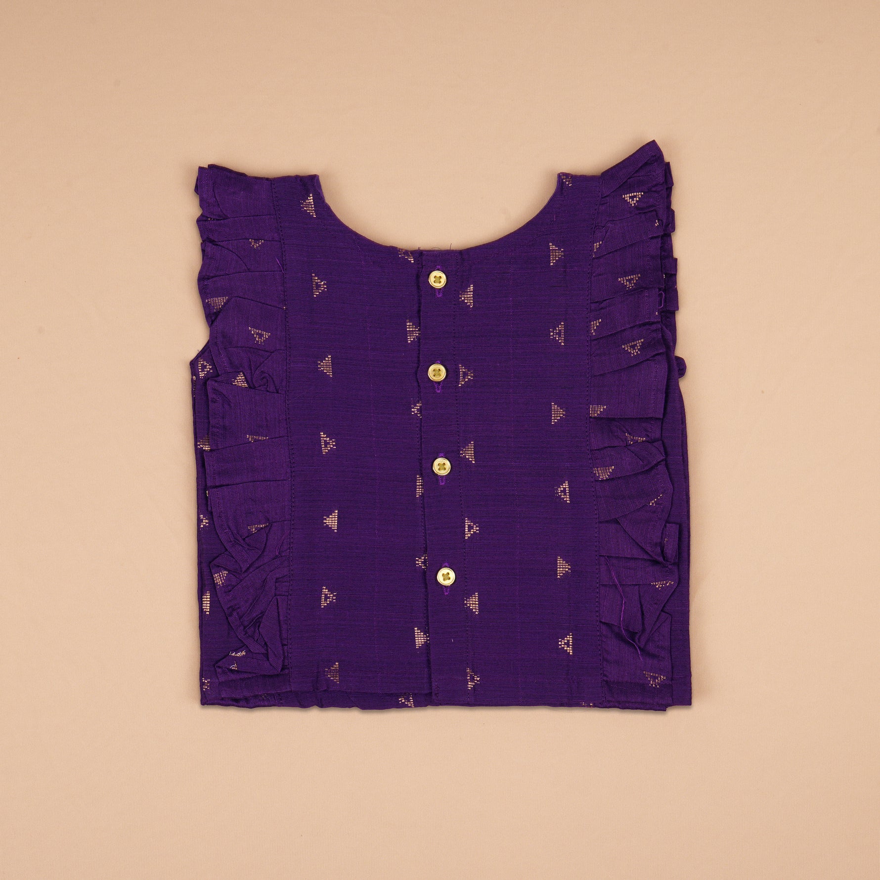 Soft silk ethnic top and skirt set with gold butta print and striped skirt, perfect for traditional and outdoor wear.