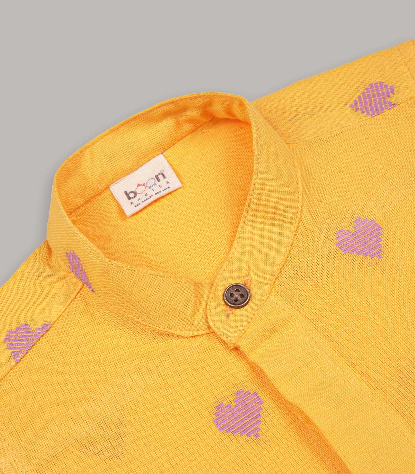 Boys Handloom Cotton Mandarin Collar Casual Shirt – Yellow Heart