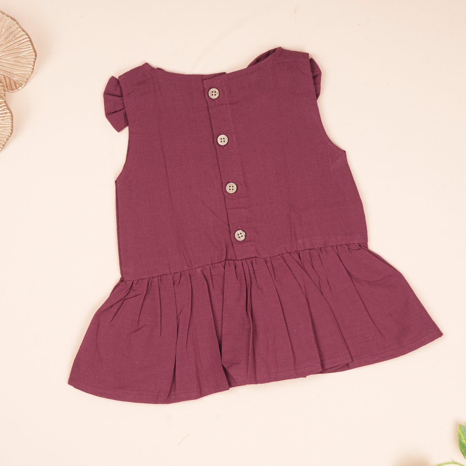 Maroon Handloom Cotton Girls Peplum Top & Pant Set (1–6 Years)