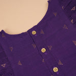 Soft silk ethnic top and skirt set with gold butta print and striped skirt, perfect for traditional and outdoor wear.