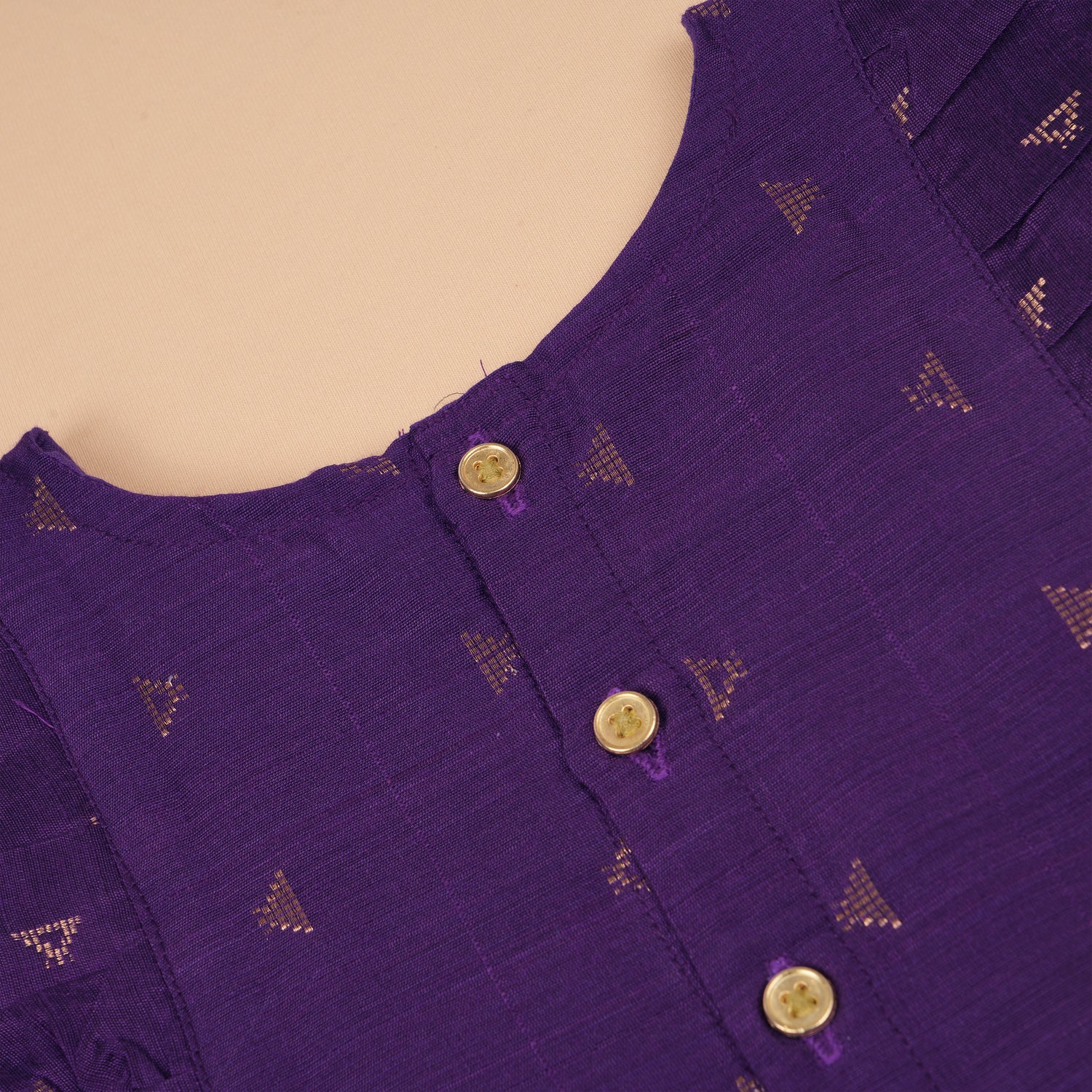 Soft silk ethnic top and skirt set with gold butta print and striped skirt, perfect for traditional and outdoor wear.