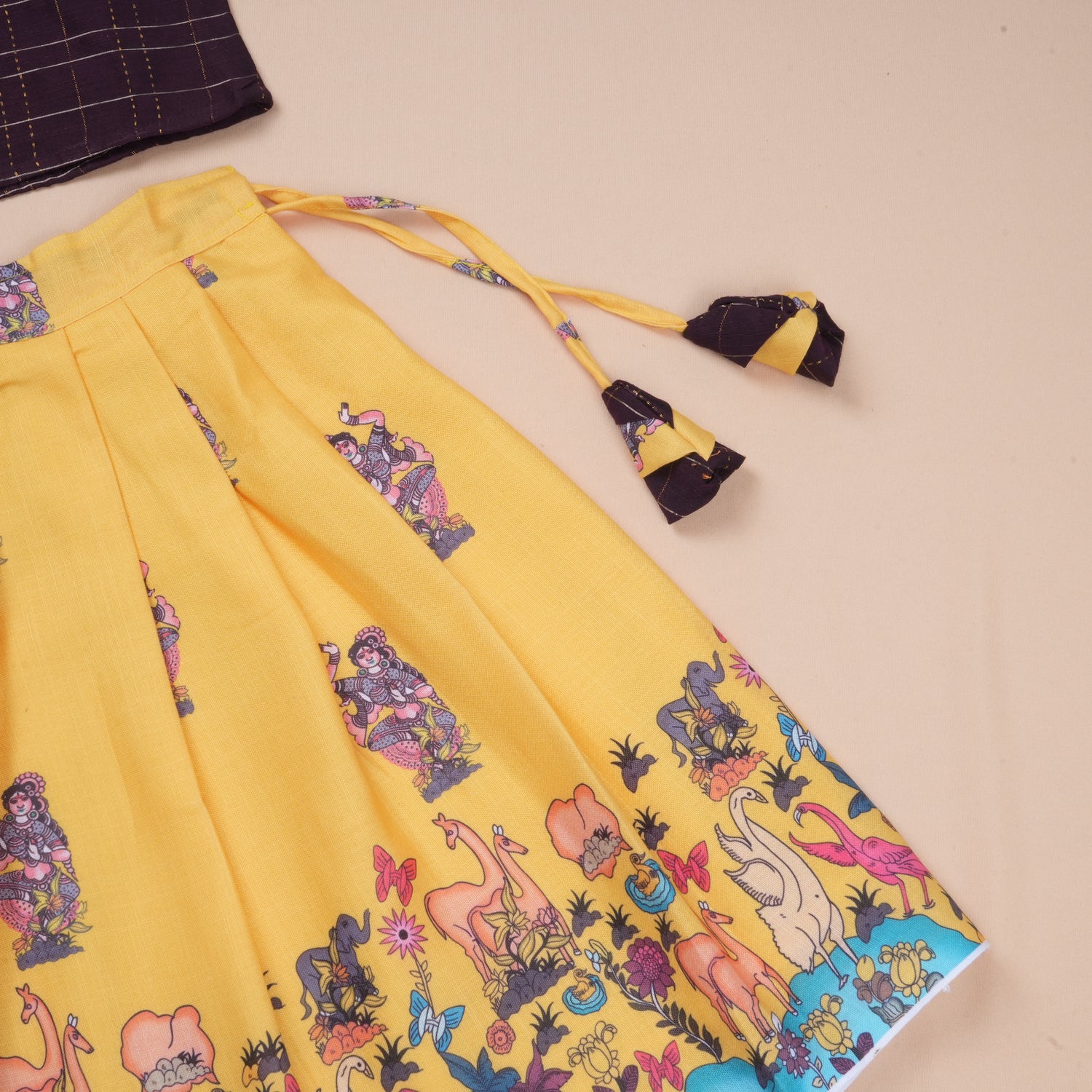 Girls Raw Silk Pichwai Skirt Set