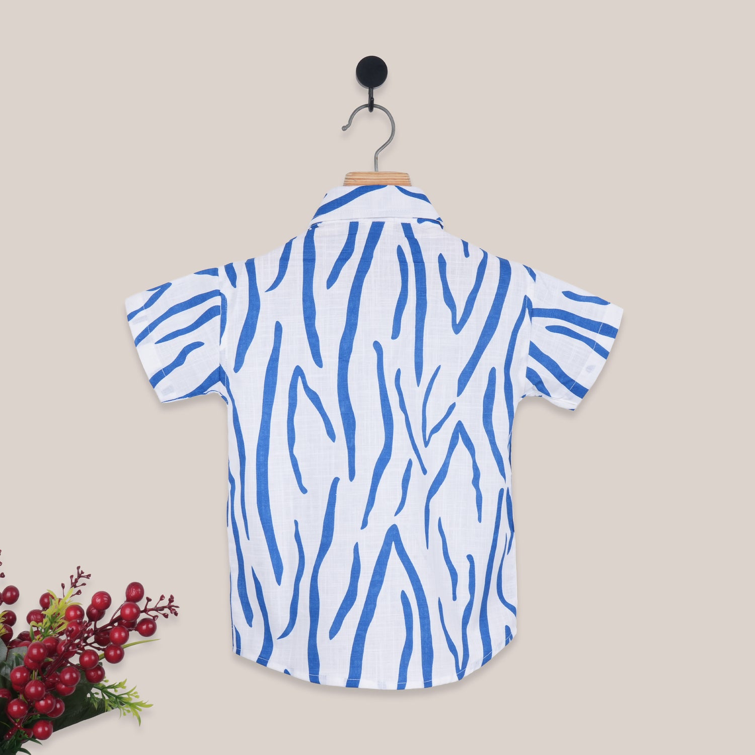 Boys Straight Collar Cotton Shirt – Blue Abstract Casual Style