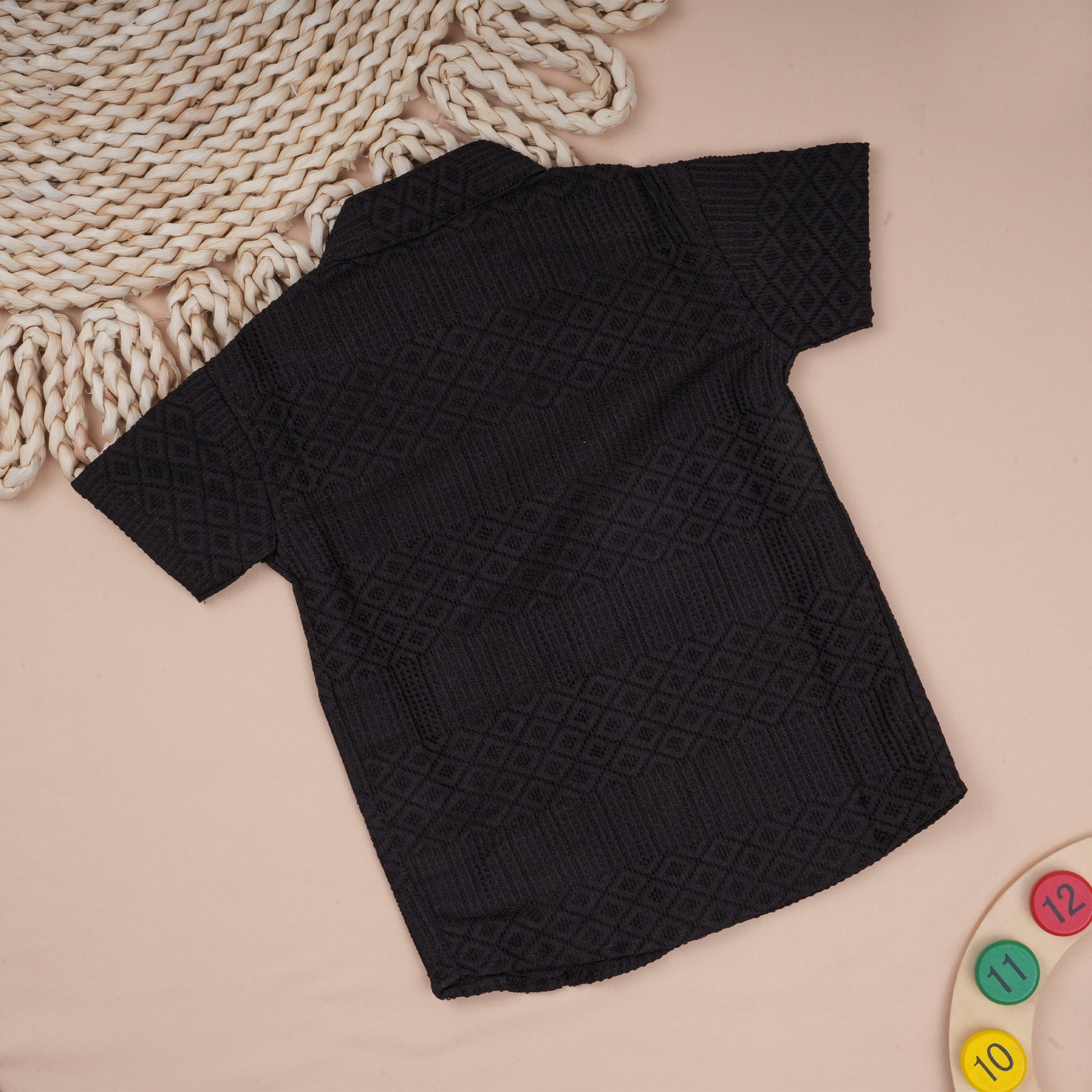 Lightweight solid popcorn shirt for boys by Boon Babies, casual polycotton design for ages 6 months to 5 years.