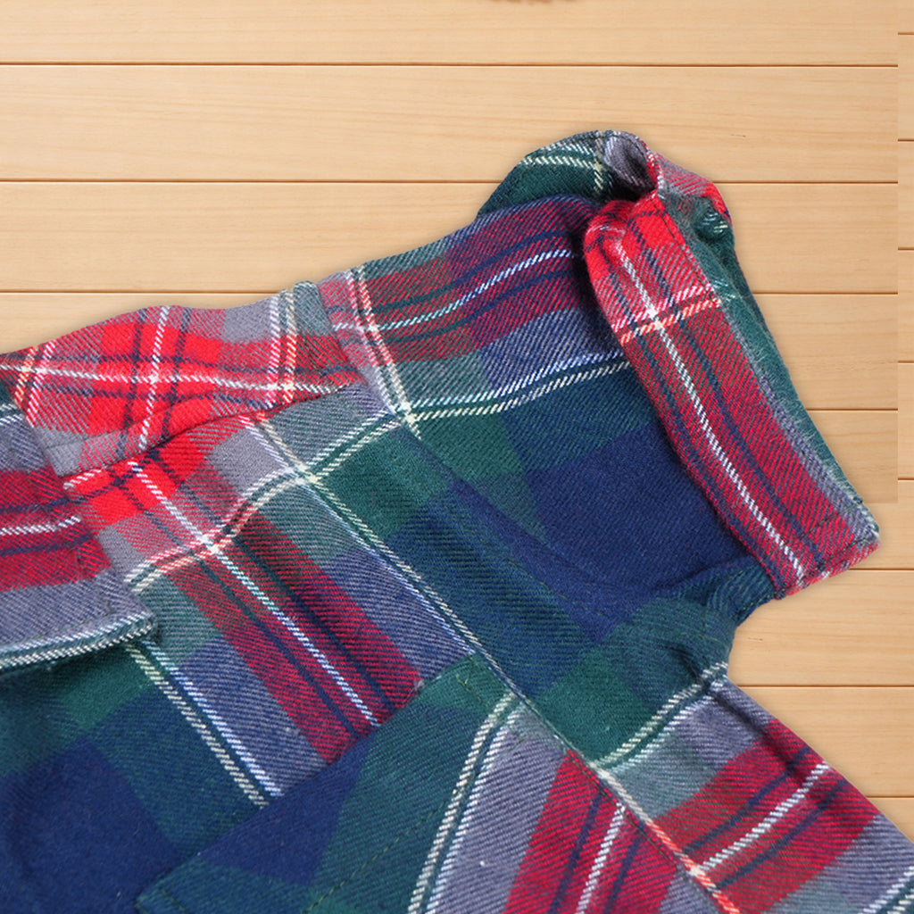 Soft and breathable cotton checked shirt for boys with a mandarin collar—ideal for casual and outdoor wear.