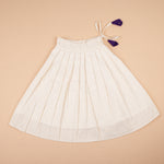 Soft silk ethnic top and skirt set with gold butta print and striped skirt, perfect for traditional and outdoor wear.