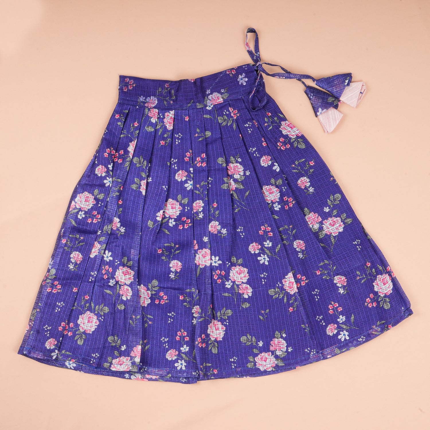 Pink and purple floral ethnic skirt set for girls, includes traditional top and matching skirt by Boon Babies.
