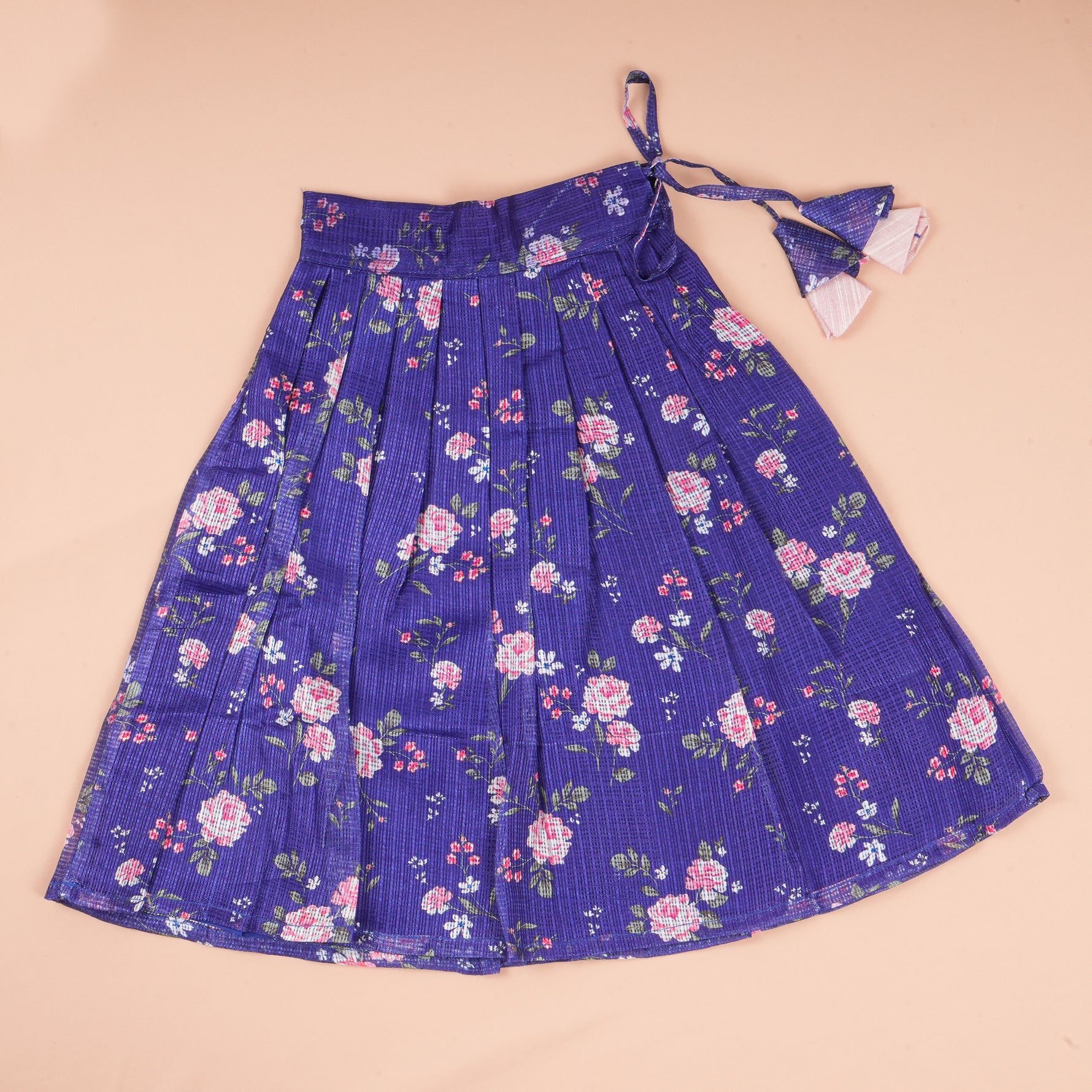 Pink and purple floral ethnic skirt set for girls, includes traditional top and matching skirt by Boon Babies.