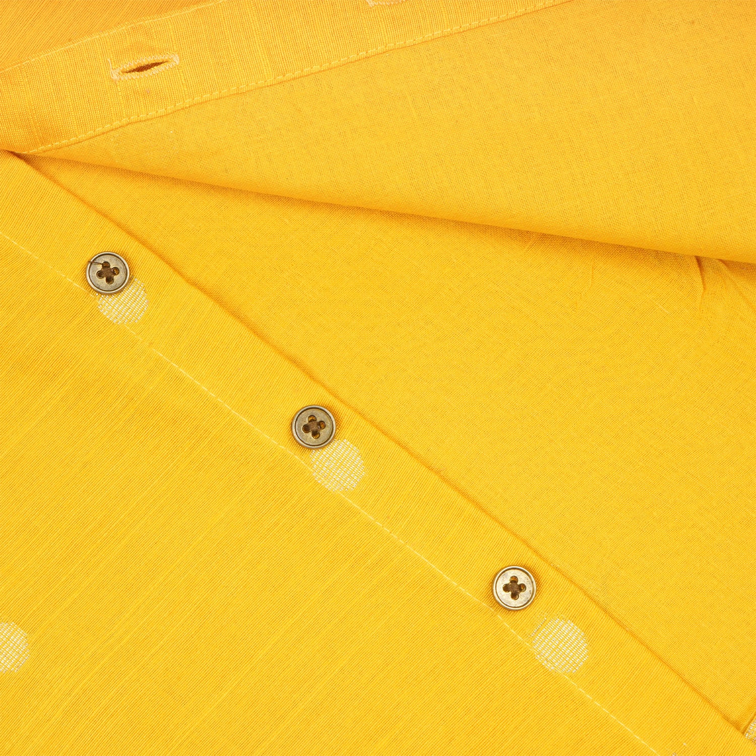 Yellow raw silk ethnic shirt and dhoti for festive wear, featuring solid color and traditional design by Boon Babies.