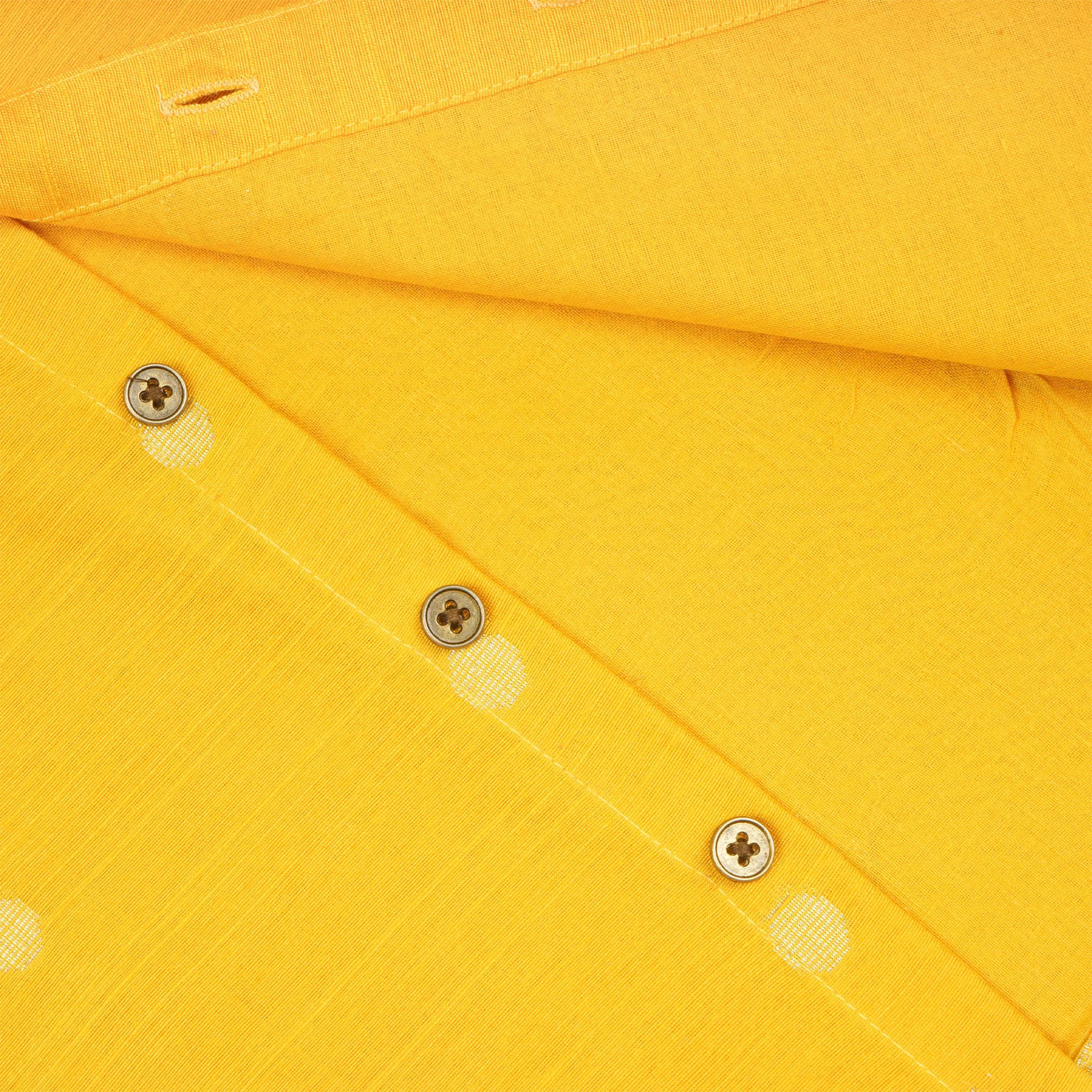 Yellow raw silk ethnic shirt and dhoti for festive wear, featuring solid color and traditional design by Boon Babies.