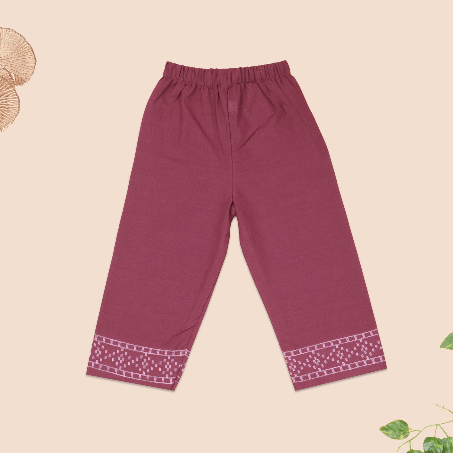 Maroon Handloom Cotton Girls Peplum Top & Pant Set (1–6 Years)