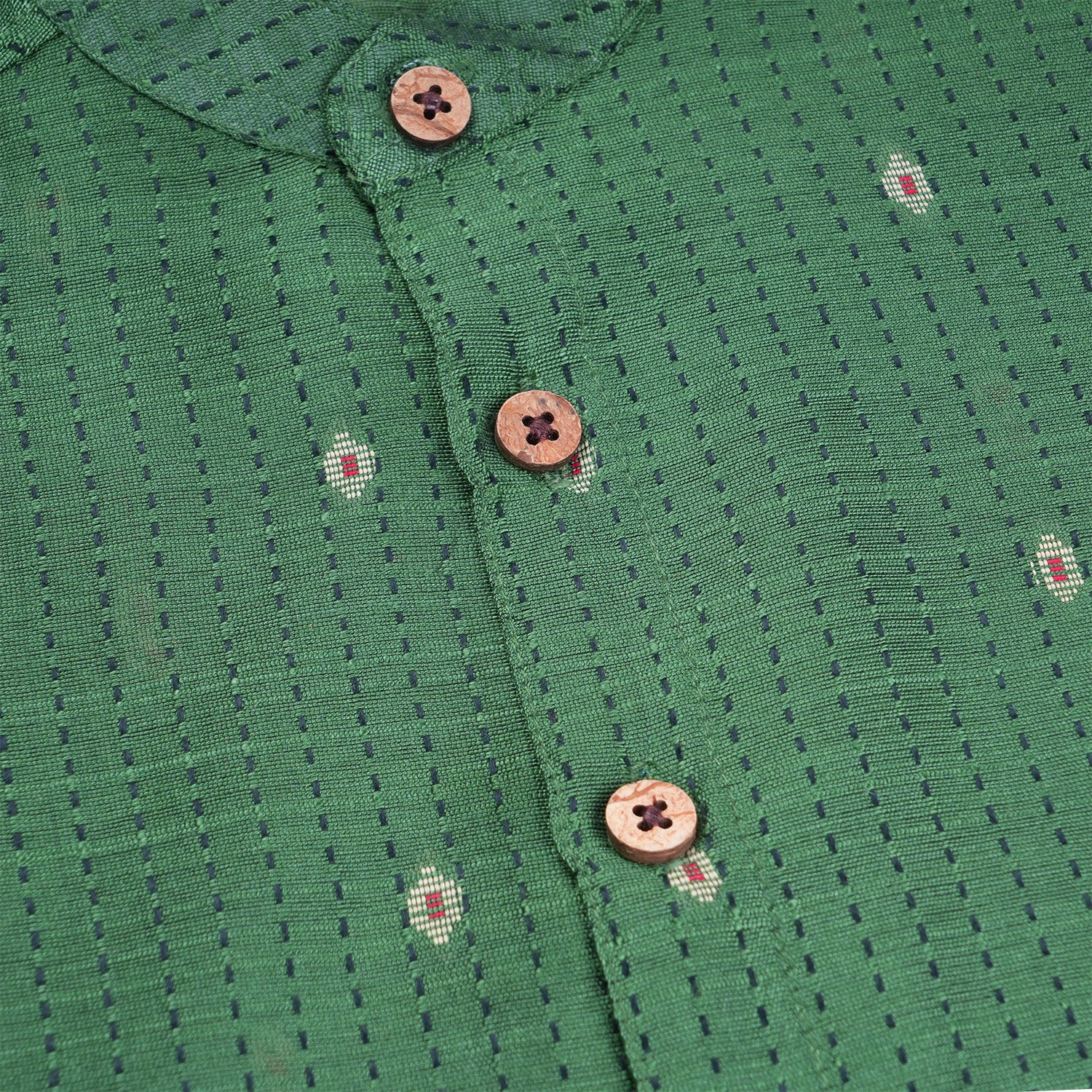 Elegant green silk cotton shirt with classic dhoti—perfect for festive and traditional occasions.