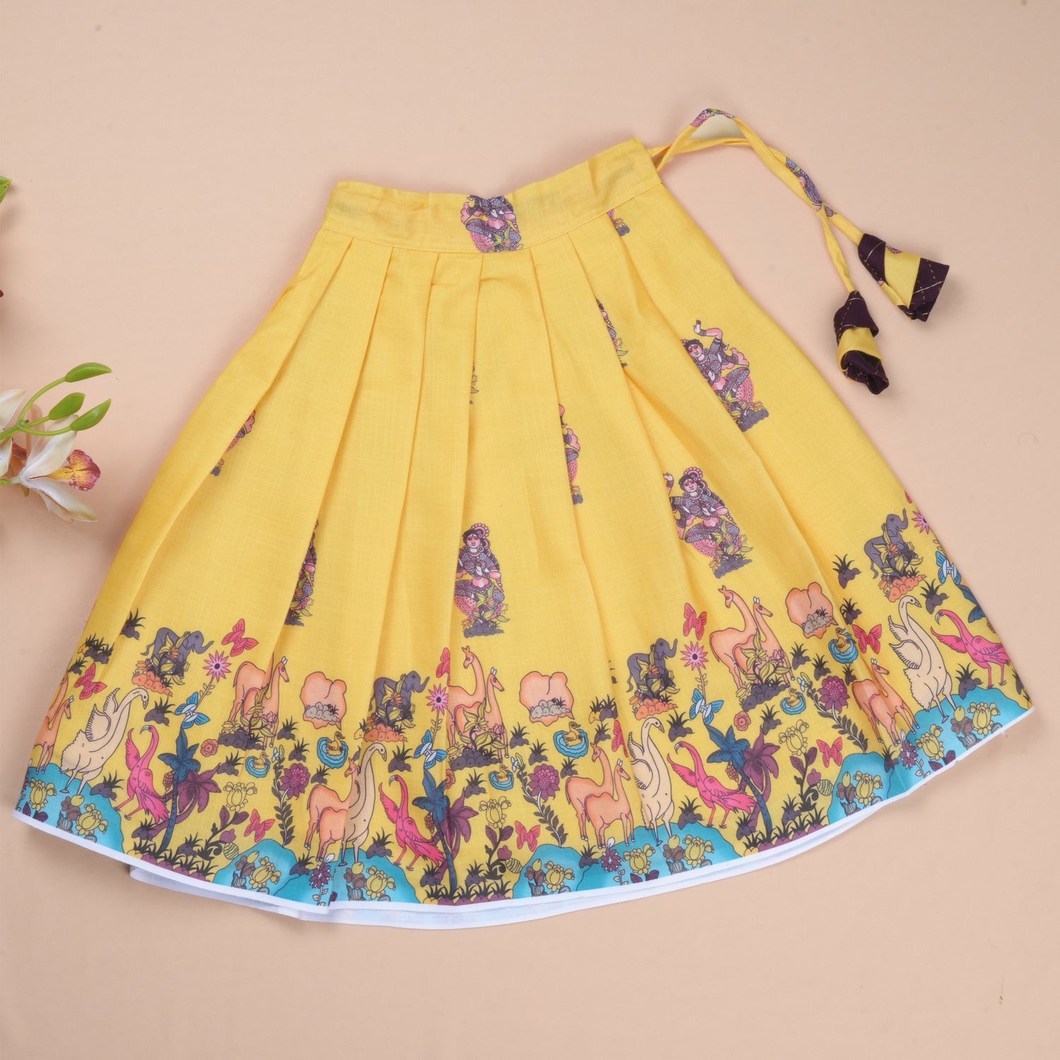 Girls Raw Silk Pichwai Skirt Set