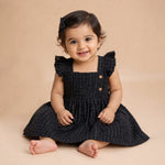 Boonbabies girls' solid frill cotton frock for babies and toddlers, soft twill fabric, front view showing cute dress design.