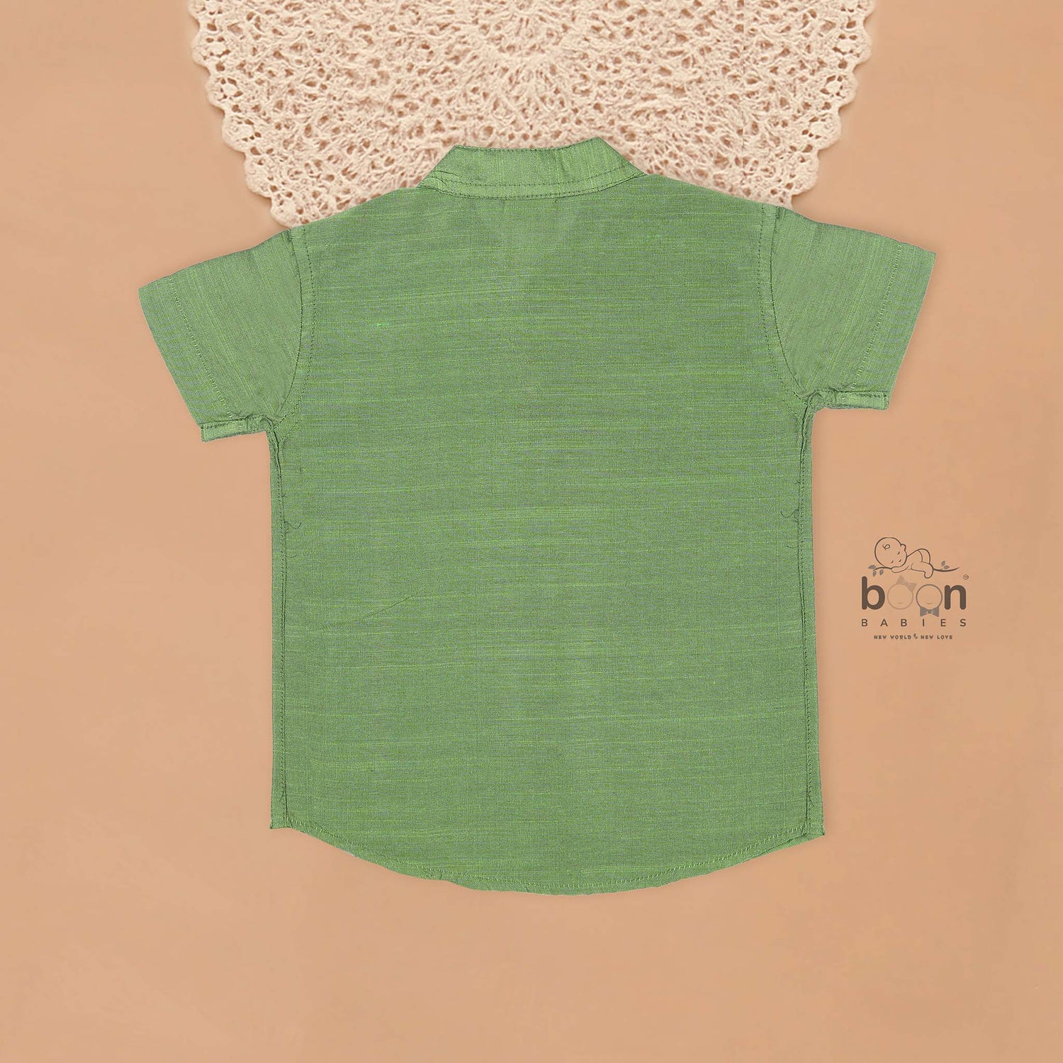 Green Silk Shirt for Boys – Festive Floral Panel Ethnic Wear