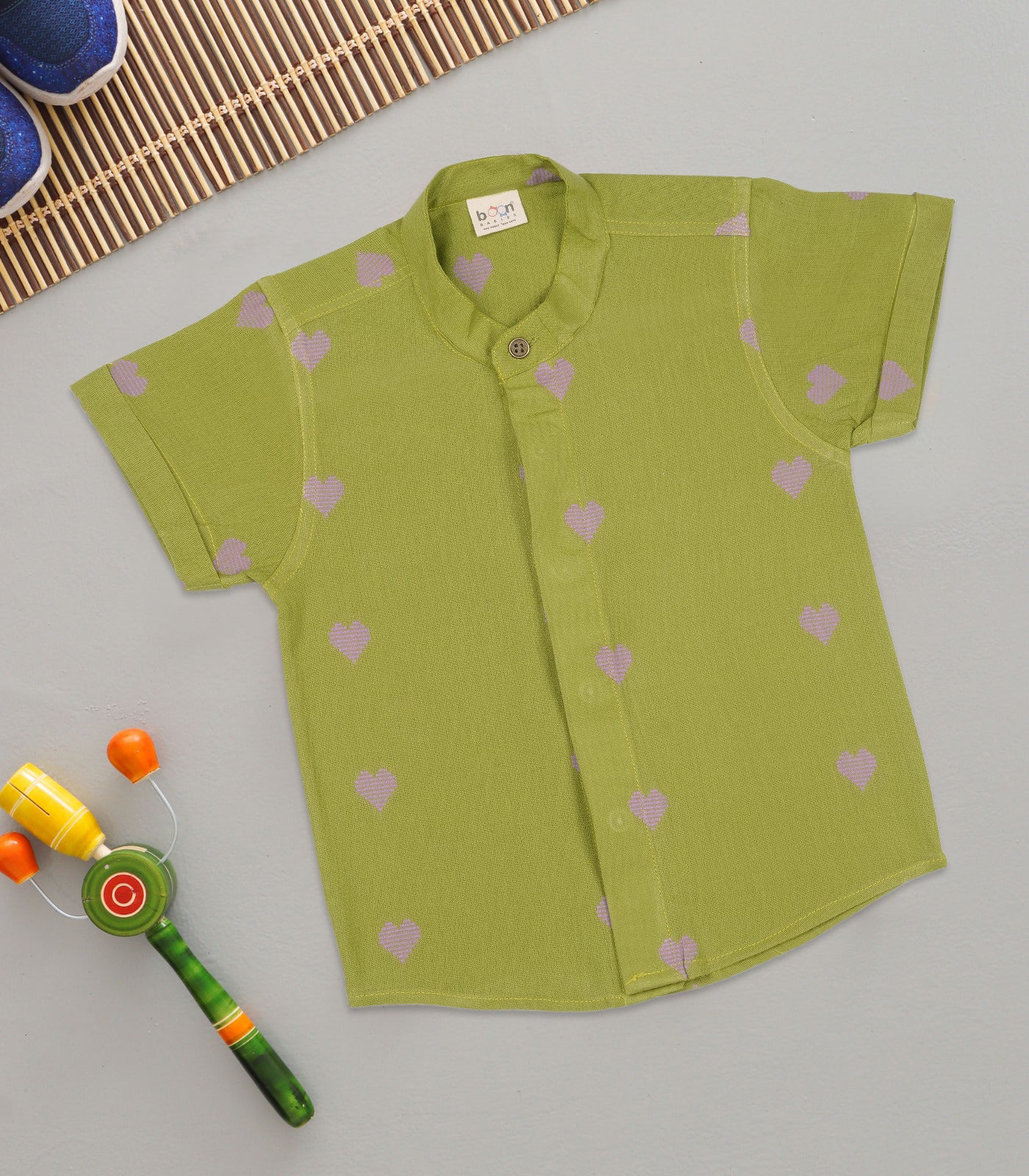 Boon Babies Handloom Cotton Heart Print Shirt – Green