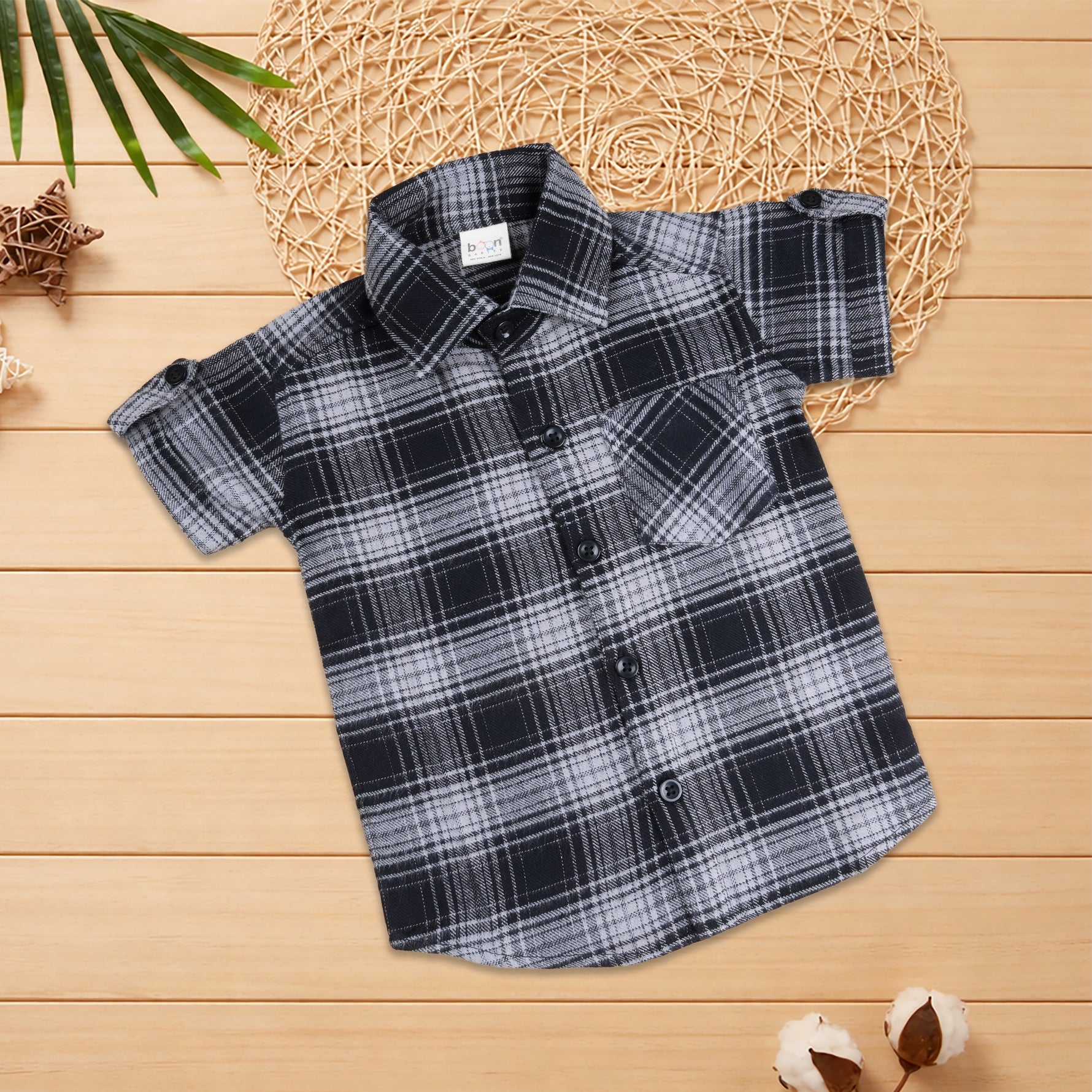 Soft and breathable cotton checked shirt for boys with a classic collar—ideal for casual and outdoor wear.