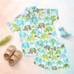 Pink Jaipur cotton elephant print shirt and matching shorts for kids, featuring a straight collar and summer casual style.