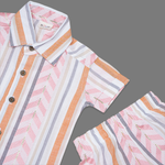 Soft cotton shirt and shorts co-ord set for boys with a straight collar and breathable comfort—perfect for summer casual and outdoor wear.