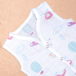 Soft printed sleeveless muslin jabla for babies from Boon Babies, suitable for newborns 0-12 months with breathable fabric.