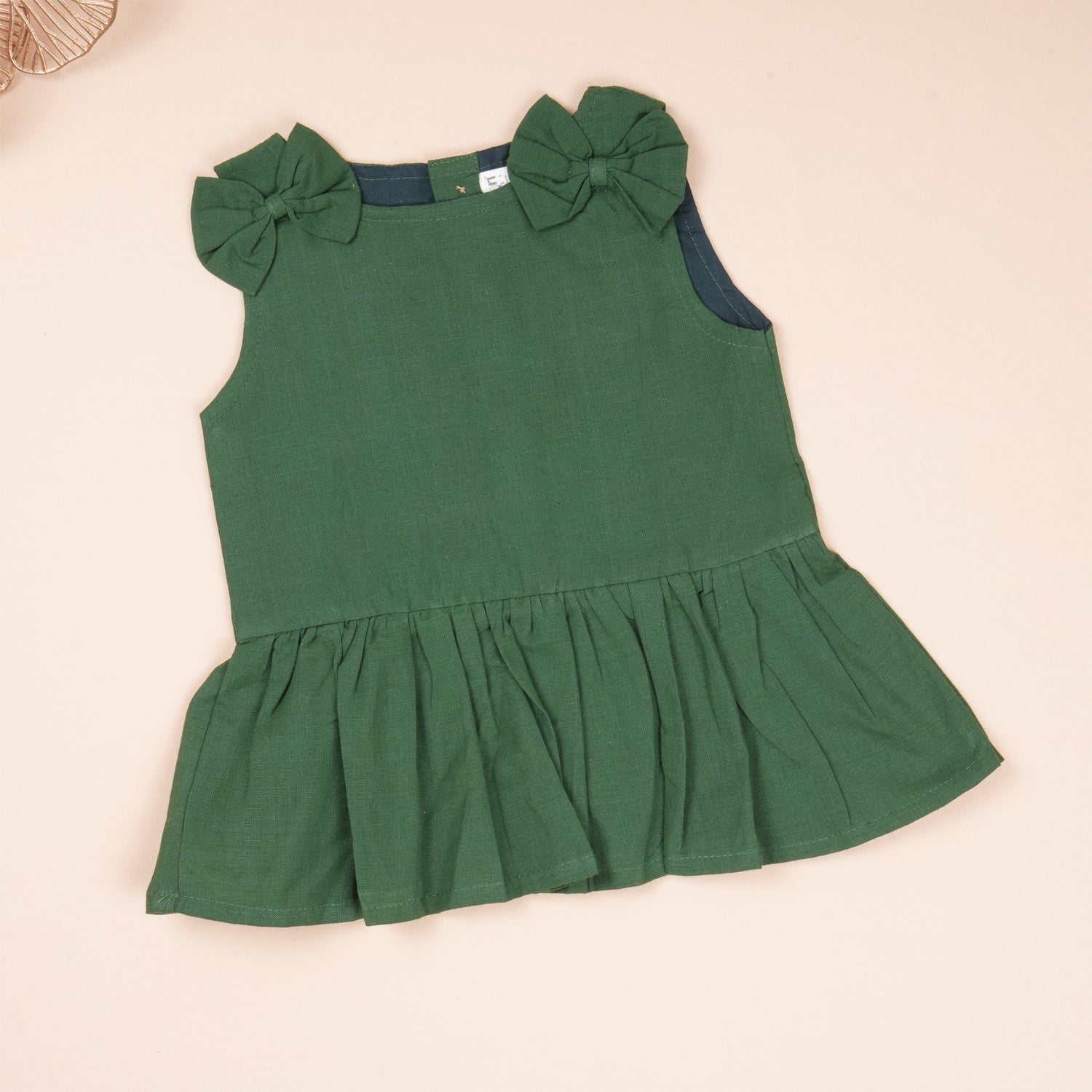 Forest Green Handloom Cotton Girls Peplum Top & Pant Set (1-6 Years)