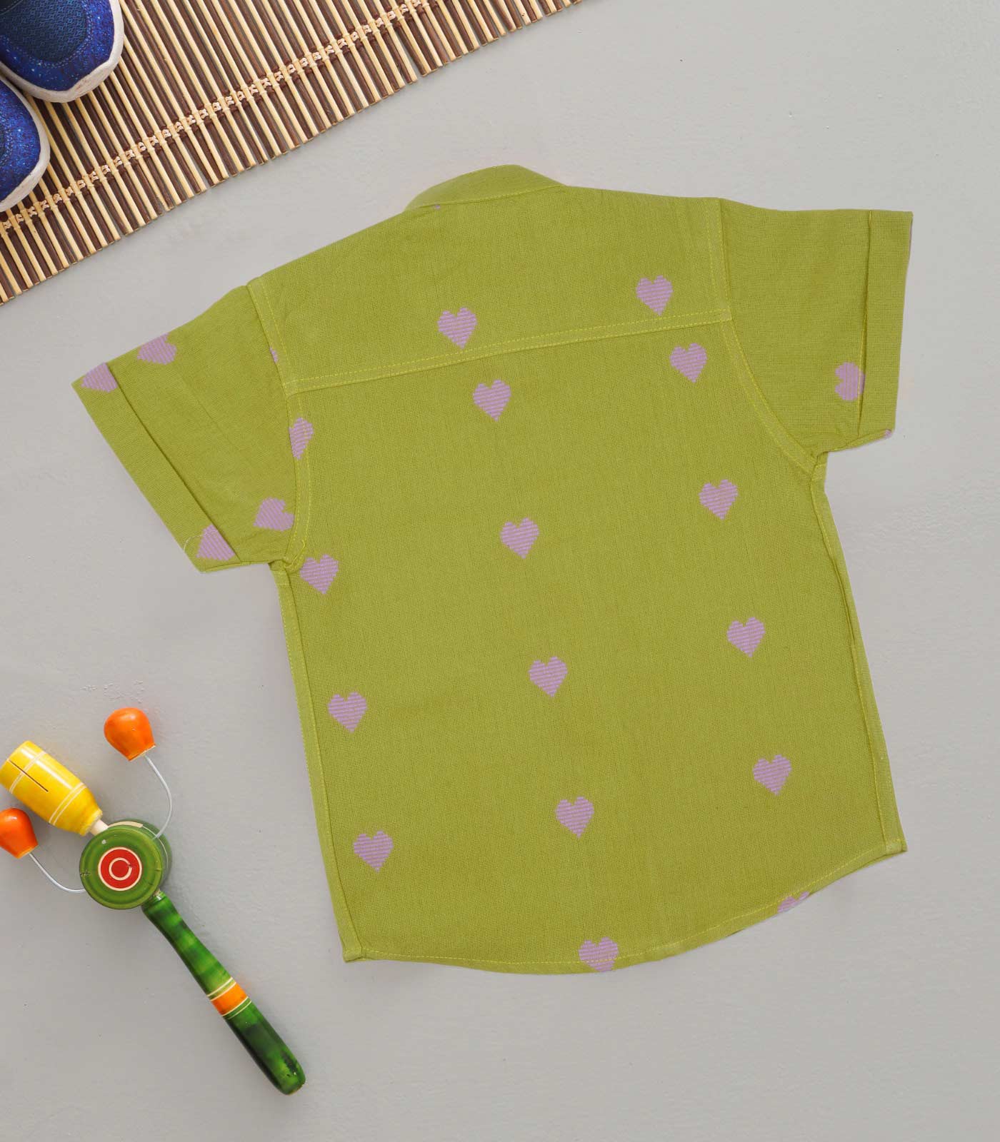 Boon Babies Handloom Cotton Heart Print Shirt – Green
