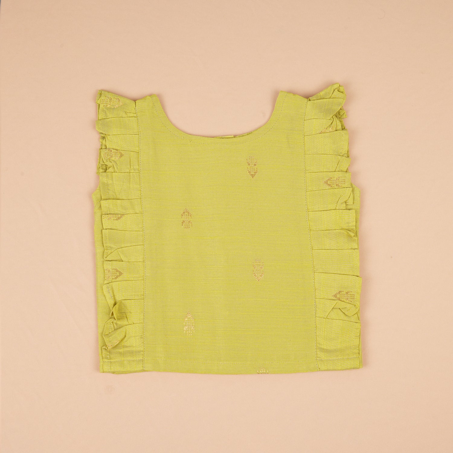 Soft silk sleeveless top and flared skirt set for girls with a classic ethnic look, ideal for festive and outdoor wear.