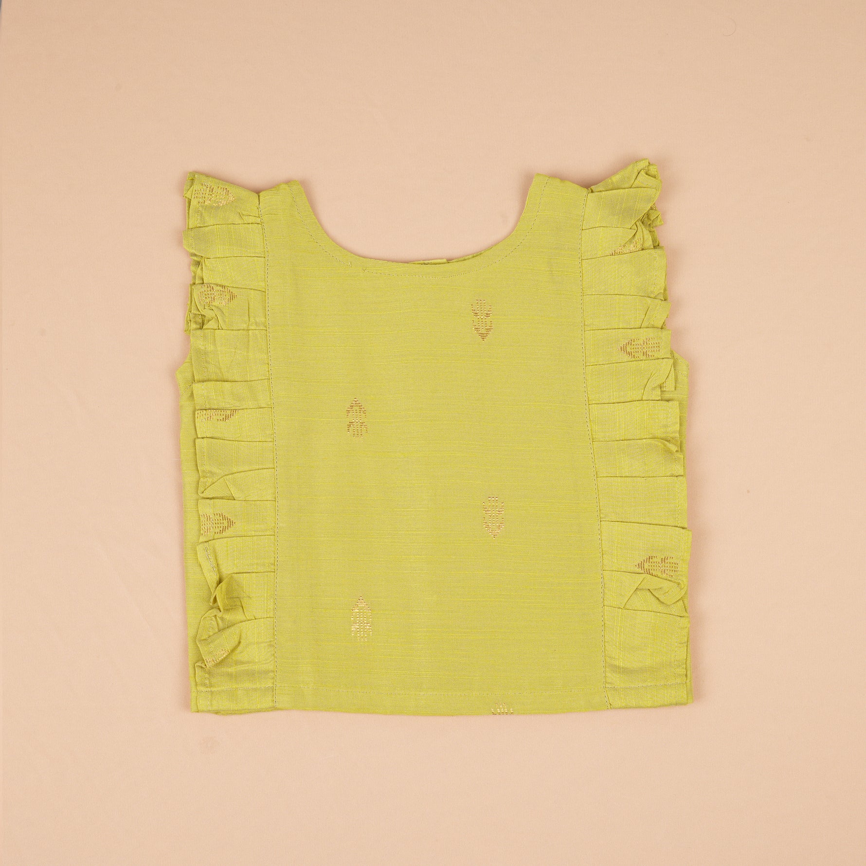 Soft silk sleeveless top and flared skirt set for girls with a classic ethnic look, ideal for festive and outdoor wear.