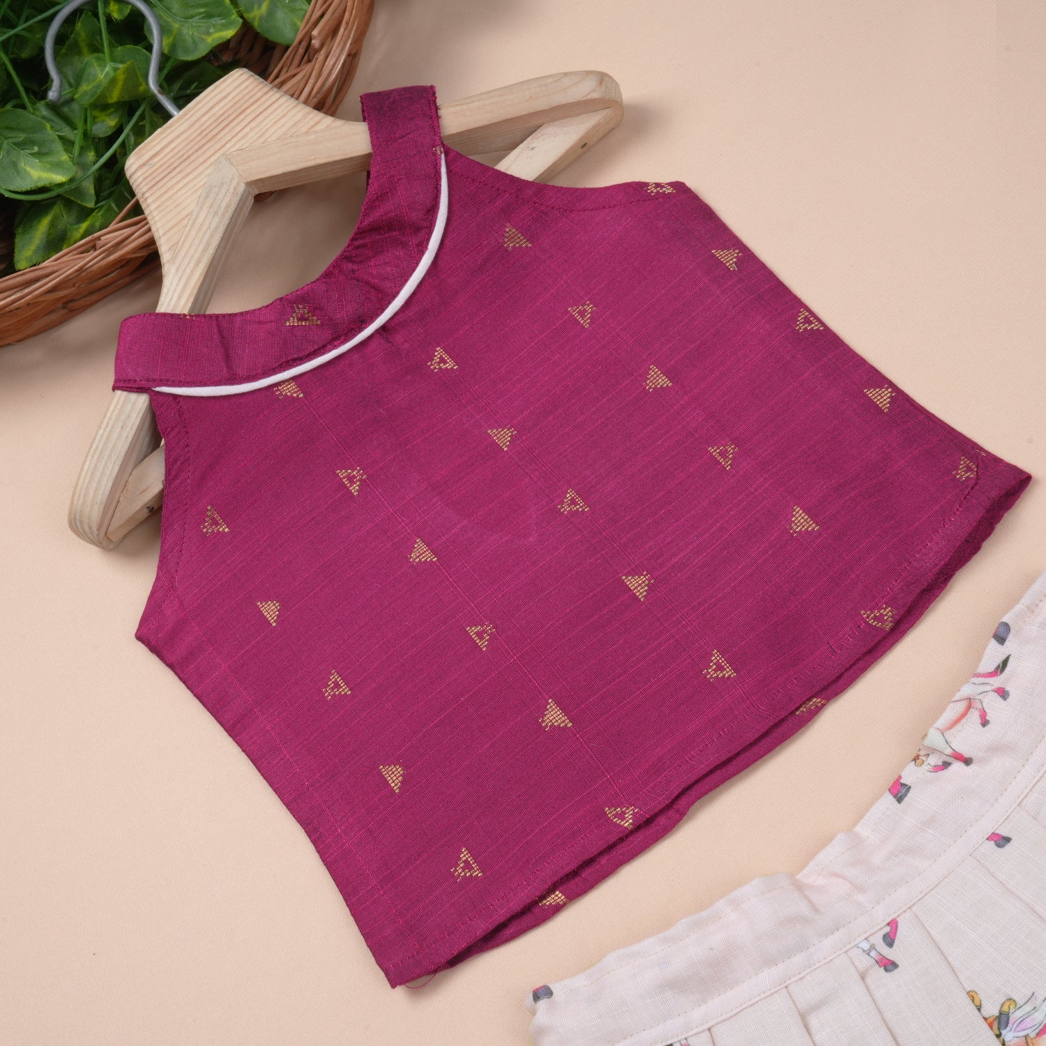Girls Raw Silk Lotus Skirt Set