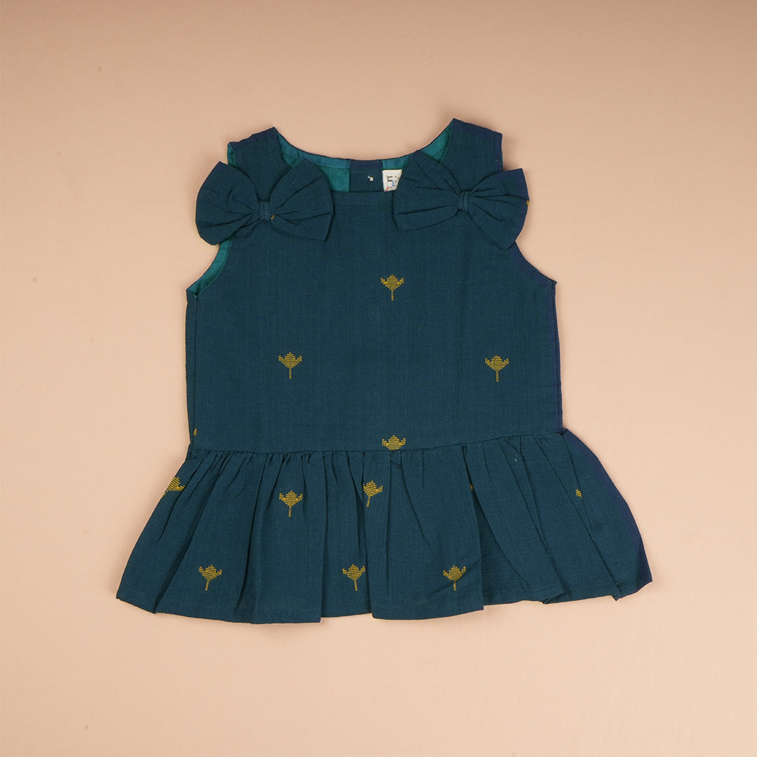 Girls teal green sleeveless top and pant co-ord set by Boon Babies, featuring a comfortable sleeveless design and matching pants.