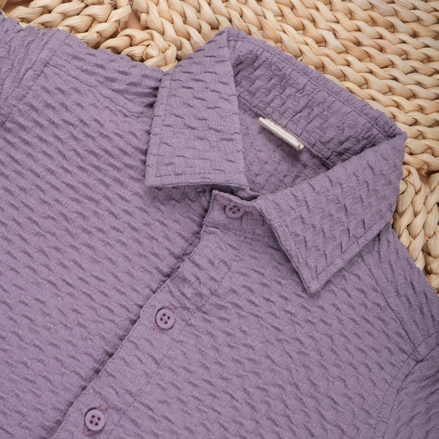 Lightweight solid popcorn shirt for boys by Boon Babies, with a regular collar, perfect for kids aged 6 months to 5 years.