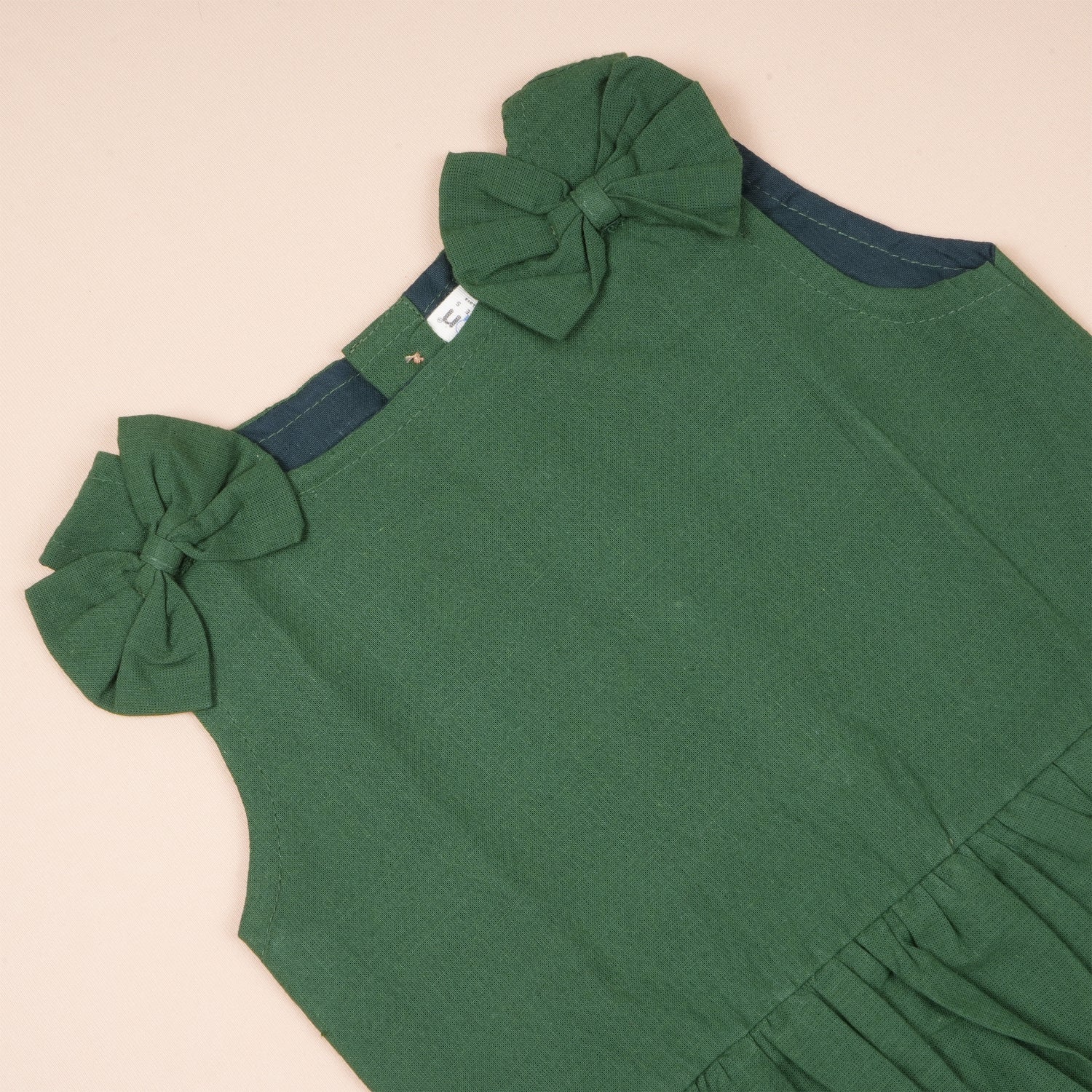 Forest Green Handloom Cotton Girls Peplum Top & Pant Set (1-6 Years)