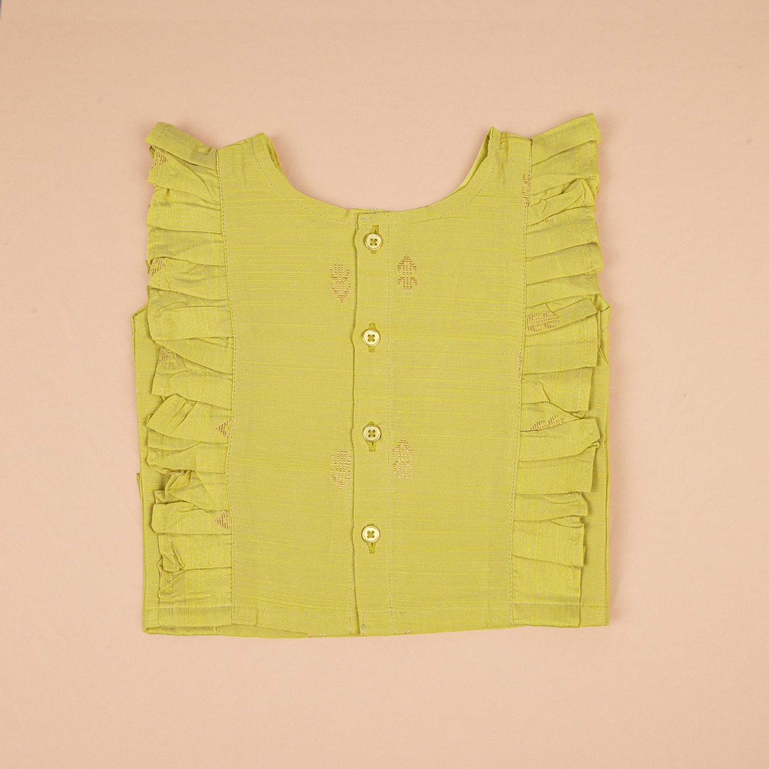 Soft silk sleeveless top and flared skirt set for girls with a classic ethnic look, ideal for festive and outdoor wear.