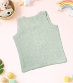 Mint green 4-layer crinkled muslin jabla with wooden buttons — ultra-soft, breathable daily wear for NB–6M.