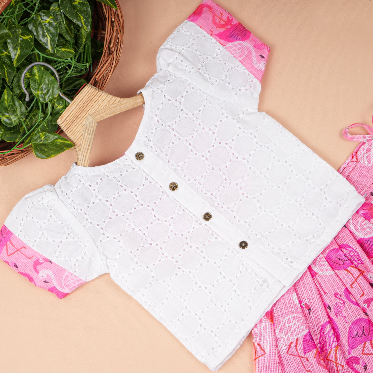 Pink Flamingo Girls Ethnic Skirt Set – Hakoba Top with Cotton Skirt