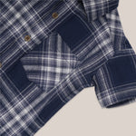 Boys navy check cotton shirt with straight collar, casual printed shirt by Boon Babies, suitable for everyday wear.