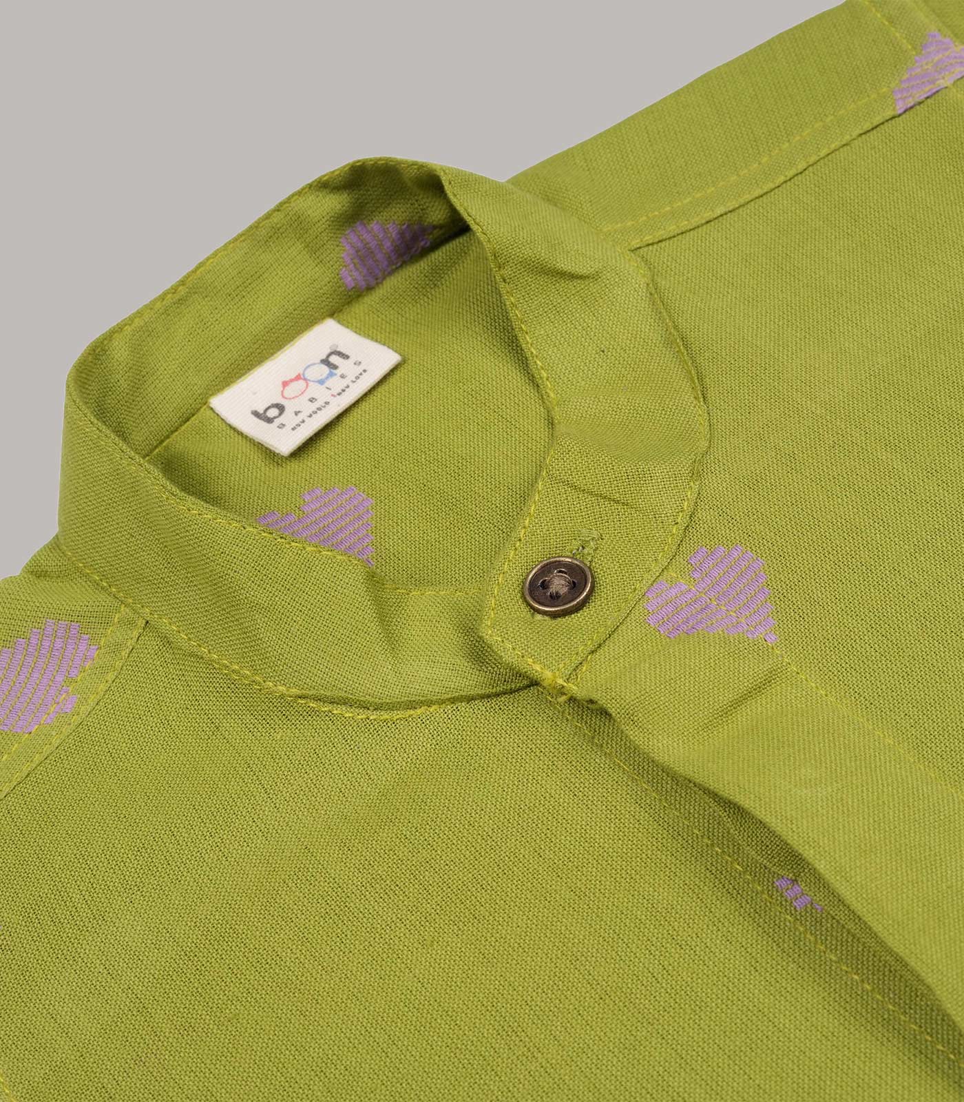 Boon Babies Handloom Cotton Heart Print Shirt – Green