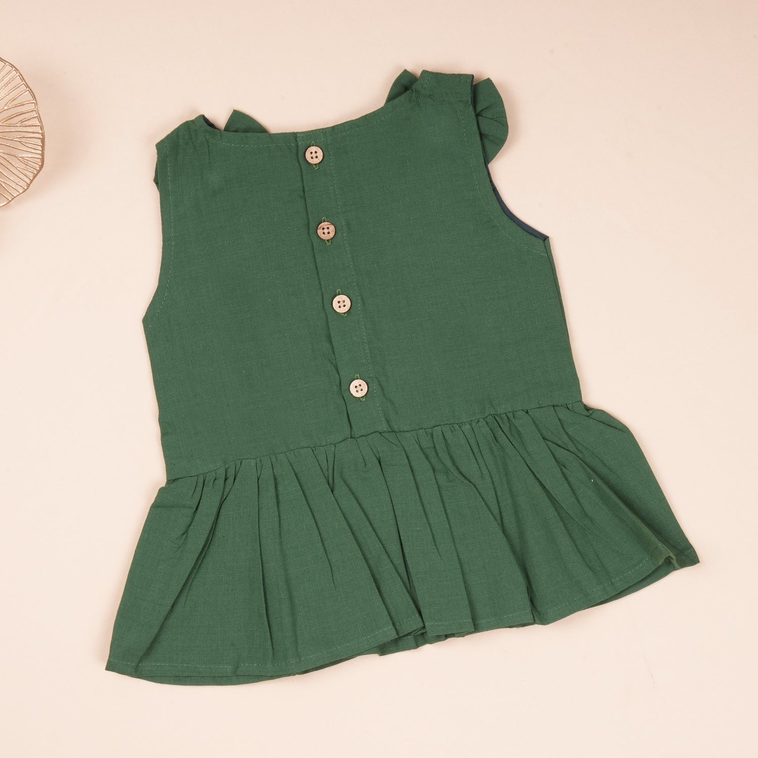 Forest Green Handloom Cotton Girls Peplum Top & Pant Set (1-6 Years)