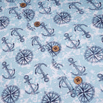 Soft cotton boys mandarin collar shirt with nautical print—breathable, stylish, and perfect for casual outdoor wear.