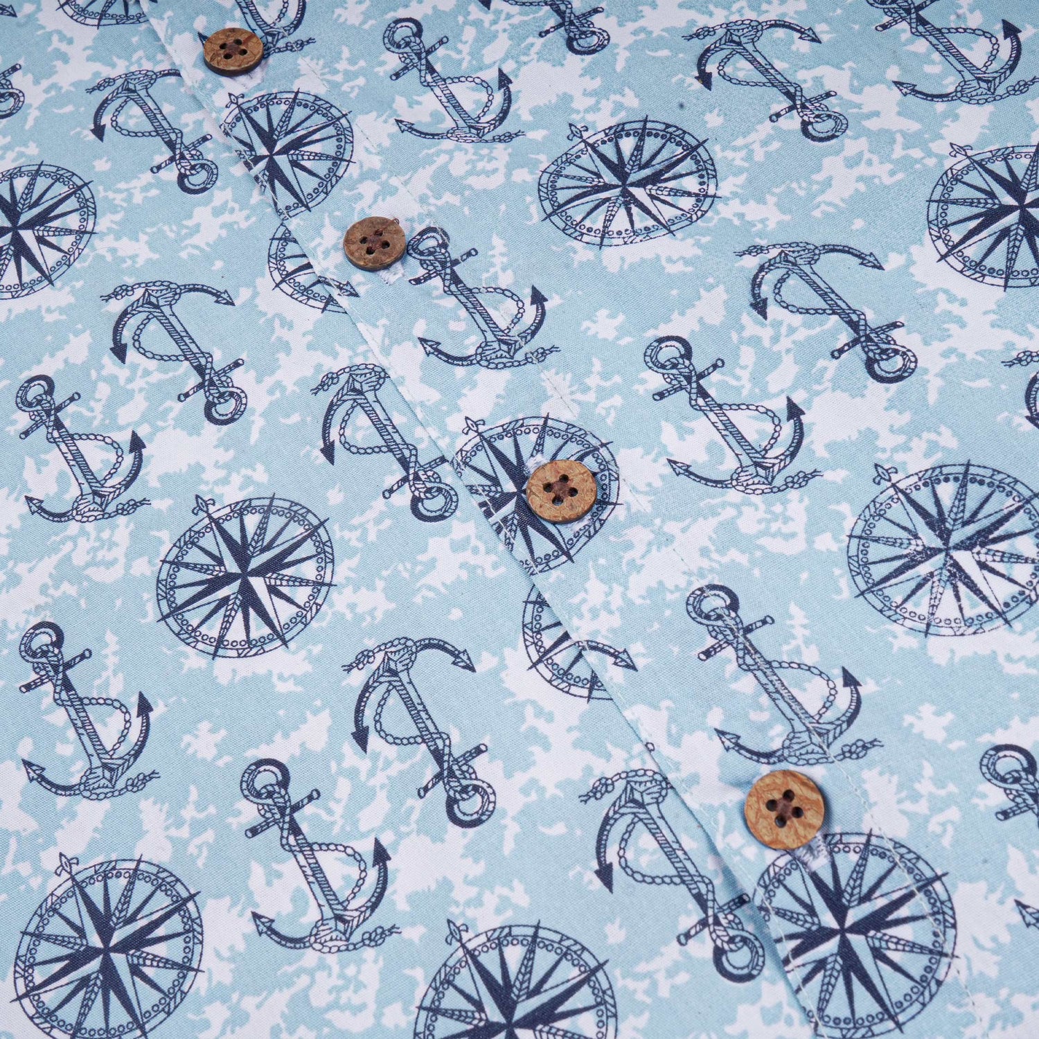 Soft cotton boys mandarin collar shirt with nautical print—breathable, stylish, and perfect for casual outdoor wear.