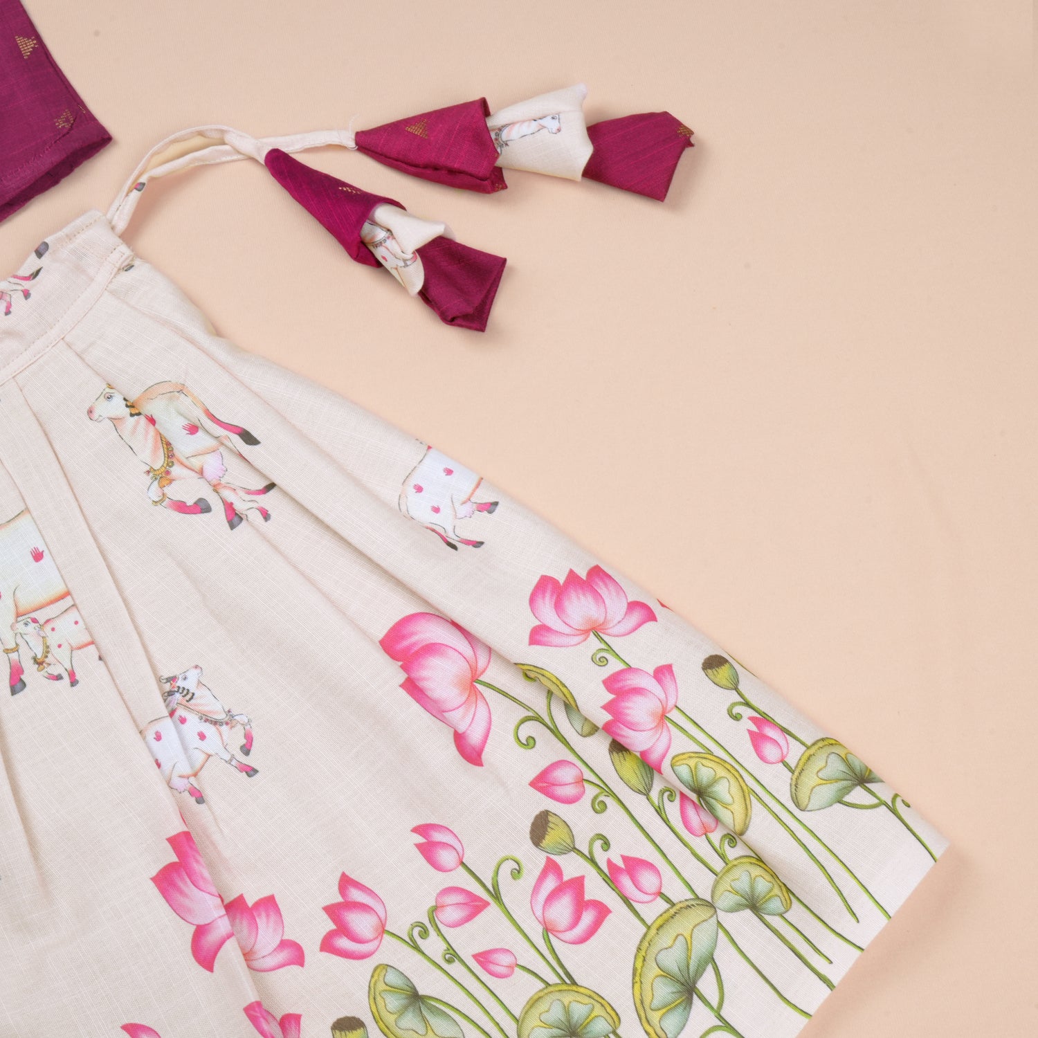 Girls Raw Silk Lotus Skirt Set