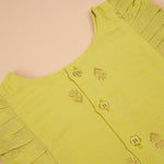 Soft silk sleeveless top and flared skirt set for girls with a classic ethnic look, ideal for festive and outdoor wear.